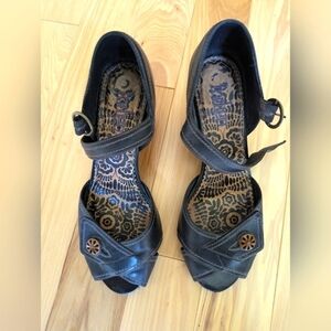 😃Indigo black block heels sz 9.5 2.5" heel